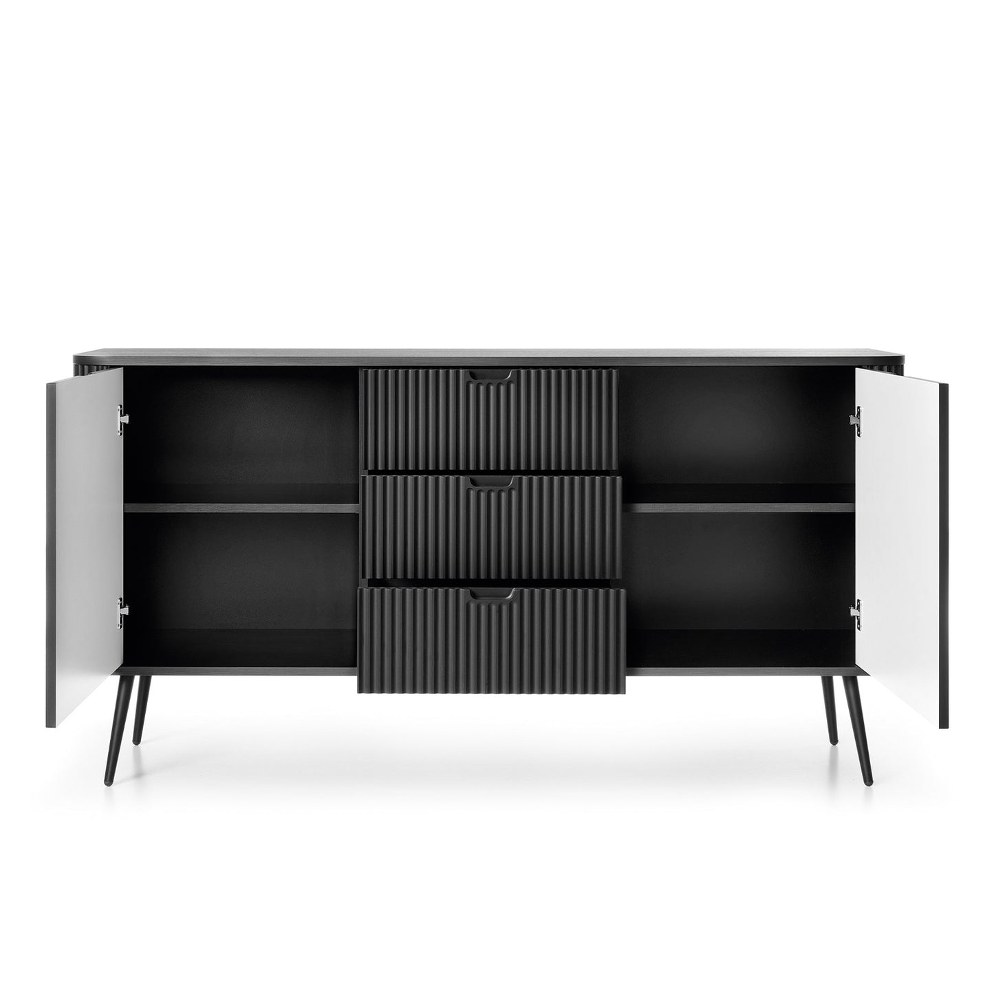 Signe Ribbed Elegant Sideboard - Black / Black Legs