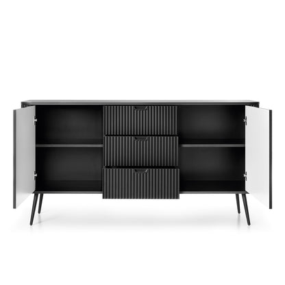 Signe Ribbed Elegant Sideboard - Black / Black Legs
