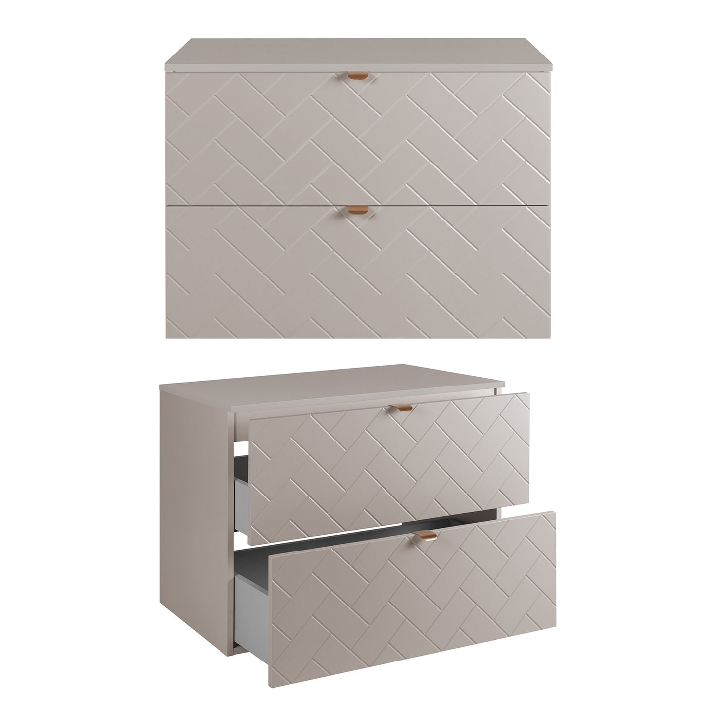 Trend Herringbone Pattern Door Bathroom Cabines Vanity Units Set with Worktop 80cm & 35cm - Cashmere