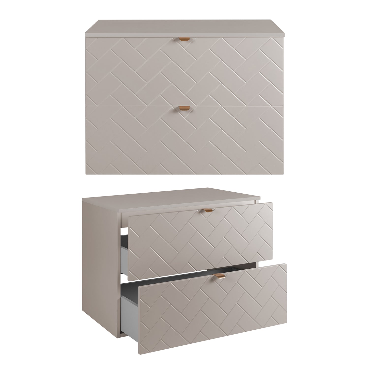 Trend Herringbone Pattern Door Bathroom Cabines Vanity Units Set with Worktop 80cm & 35cm - Cashmere