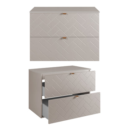 Trend Herringbone Pattern Door Bathroom Cabines Vanity Units Set with Worktop 80cm & 35cm - Cashmere