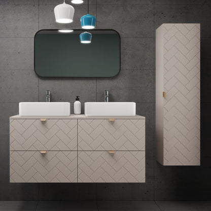 Trend Herringbone Pattern Door Bathroom Cabines Vanity Units Set with Worktop 120cm & 35cm - Cashmere
