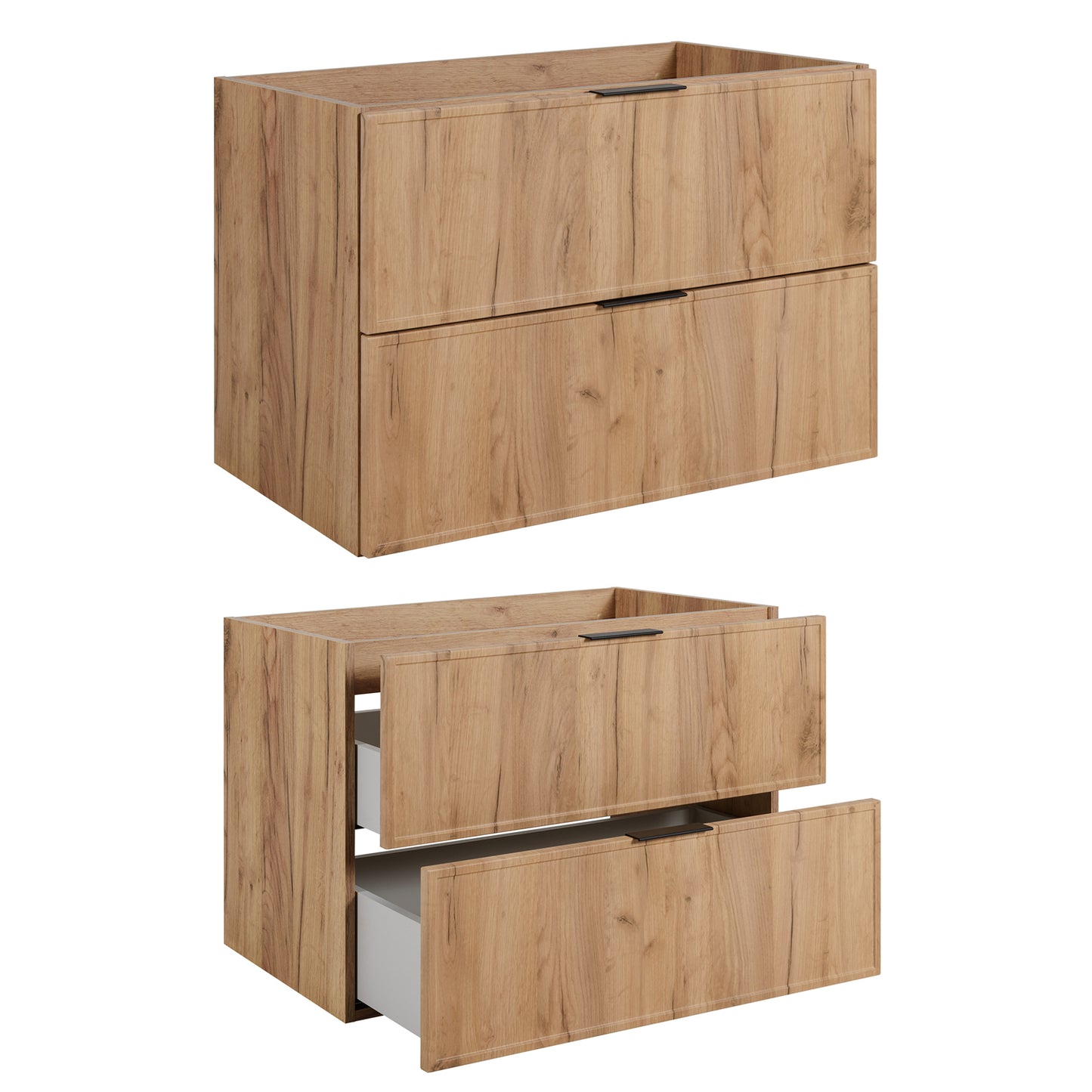Simple Modern 2 Cabinets Set Vanity Unit 80cm with Worktop & Tall Cabinet 136cm - Gold Craft Oak