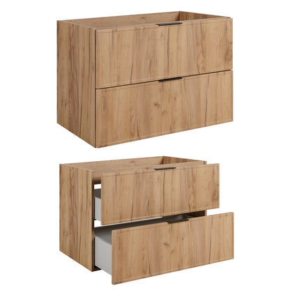 Simple Modern 2 Cabinets Set Vanity Unit 80cm with Worktop & Tall Cabinet 136cm - Gold Craft Oak