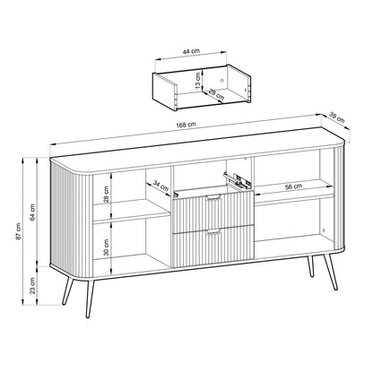 Signe Ribbed Elegant Sideboard - Black / Black Legs