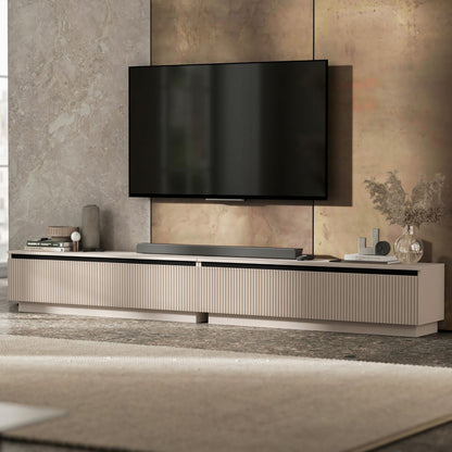 Selene Modern Ribbed-Texture Wide Stand TV Unit with Storage - Cashmere