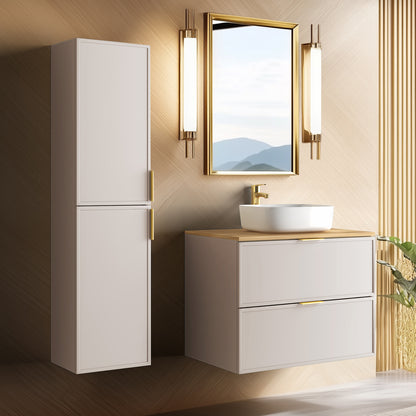 Simple Modern 2 Cabinets Set Vanity Unit 80cm with Worktop & Tall Cabinet 136cm - Cashmere