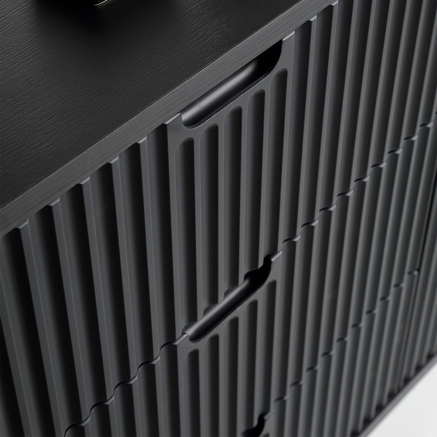 Signe Ribbed Elegant Sideboard - Black / Gold Legs