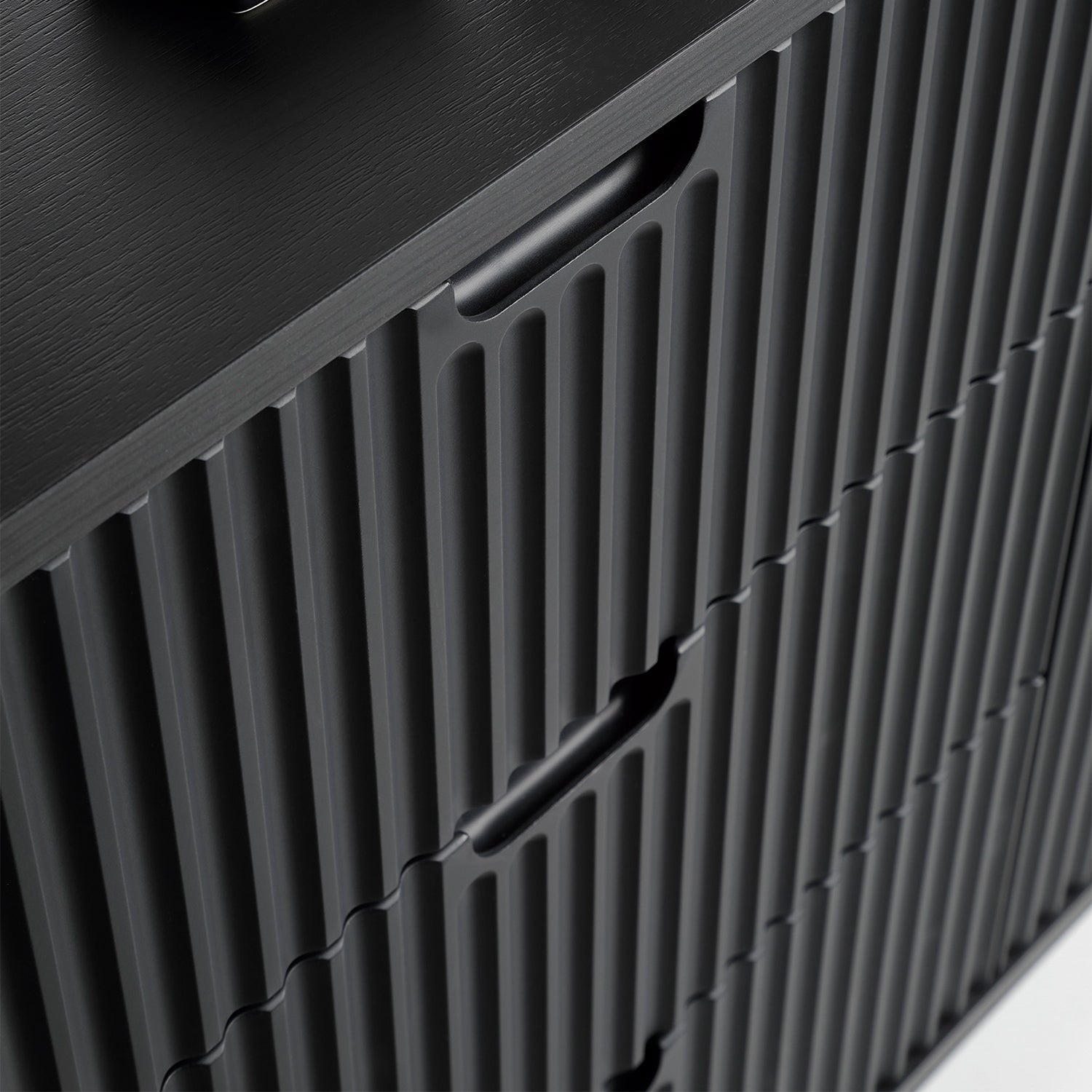 Signe Ribbed Elegant Sideboard - Black / Gold Legs