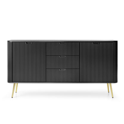 Signe Ribbed Elegant Sideboard - Black / Gold Legs