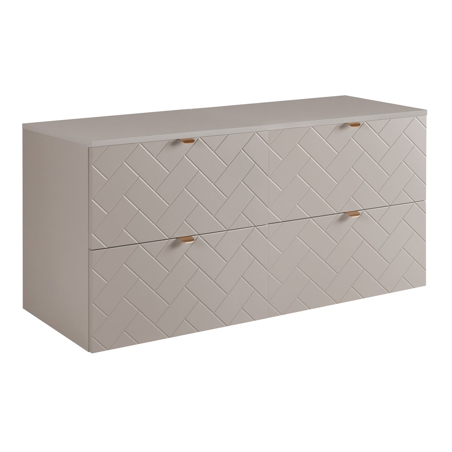 Trend Herringbone Pattern Door Bathroom Cabines Vanity Units Set with Worktop 120cm & 35cm - Cashmere