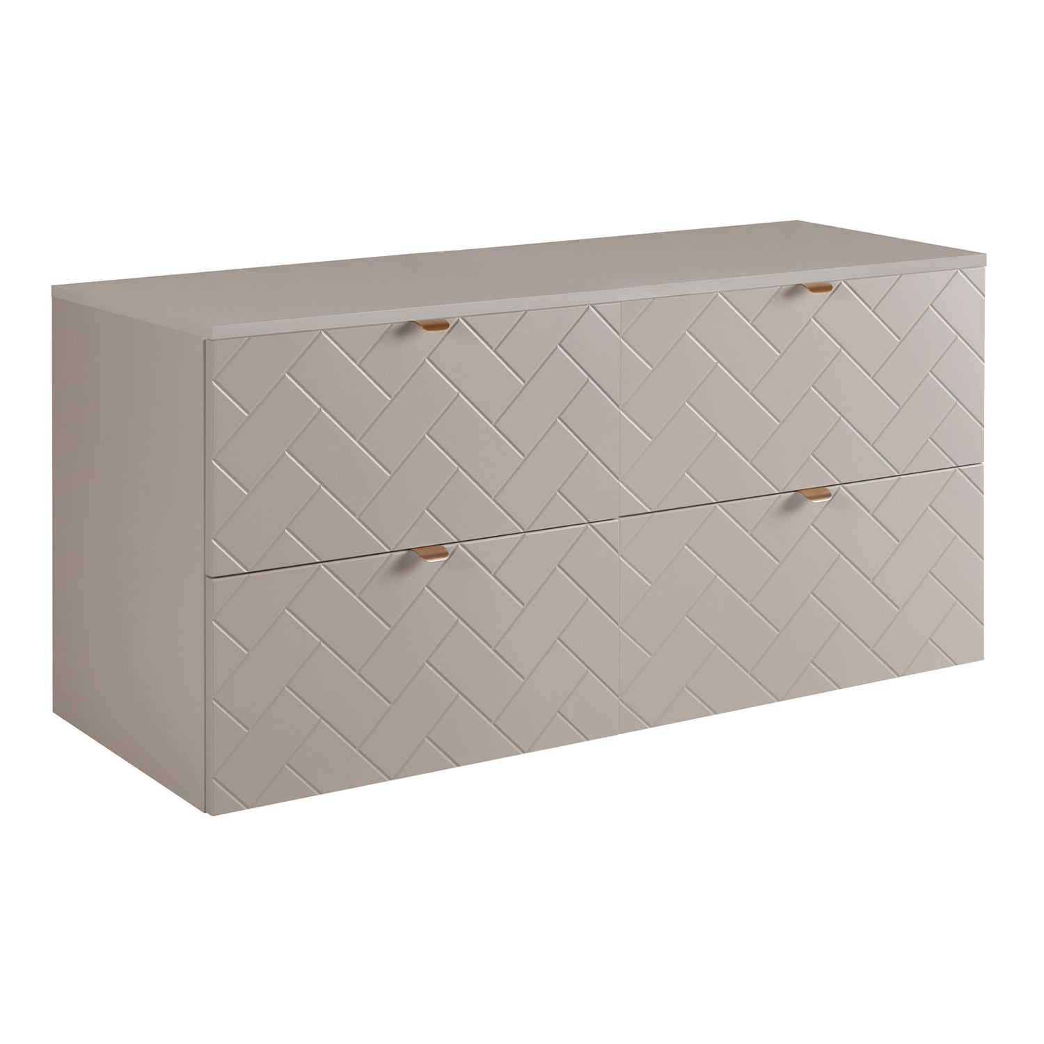 Trend Herringbone Pattern Door Bathroom Cabines Vanity Units Set with Worktop 120cm & 35cm - Cashmere