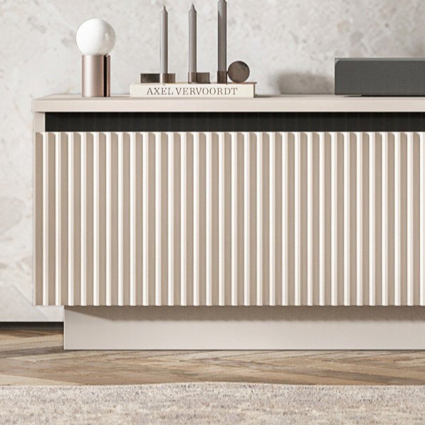 Selene Modern Ribbed-Texture Wide Stand TV Unit with Storage - Cashmere