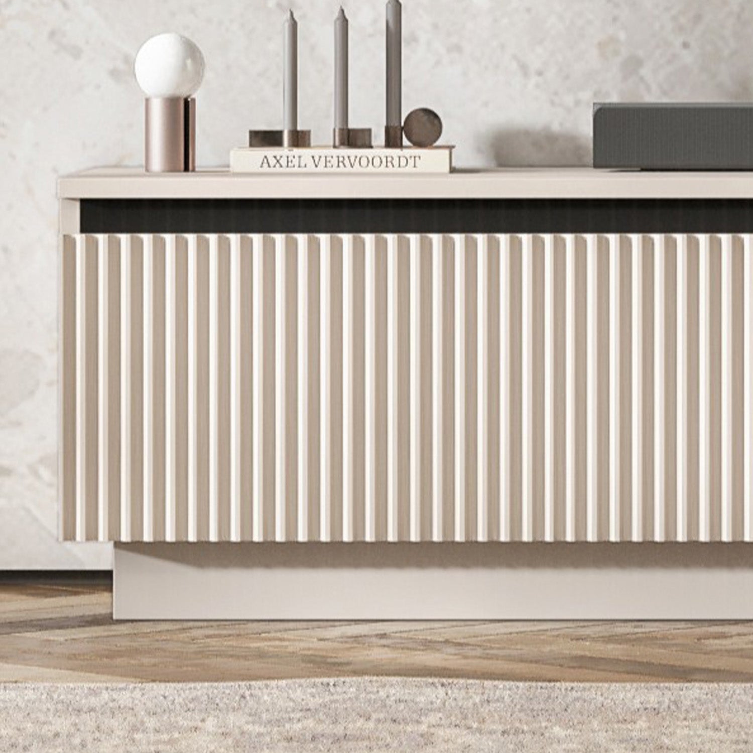 Selene Modern Ribbed-Texture Wide Stand TV Unit with Storage - Cashmere