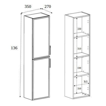 Simple Modern 2 Cabinets Set Vanity Unit 80cm with Worktop & Tall Cabinet 136cm - Cashmere
