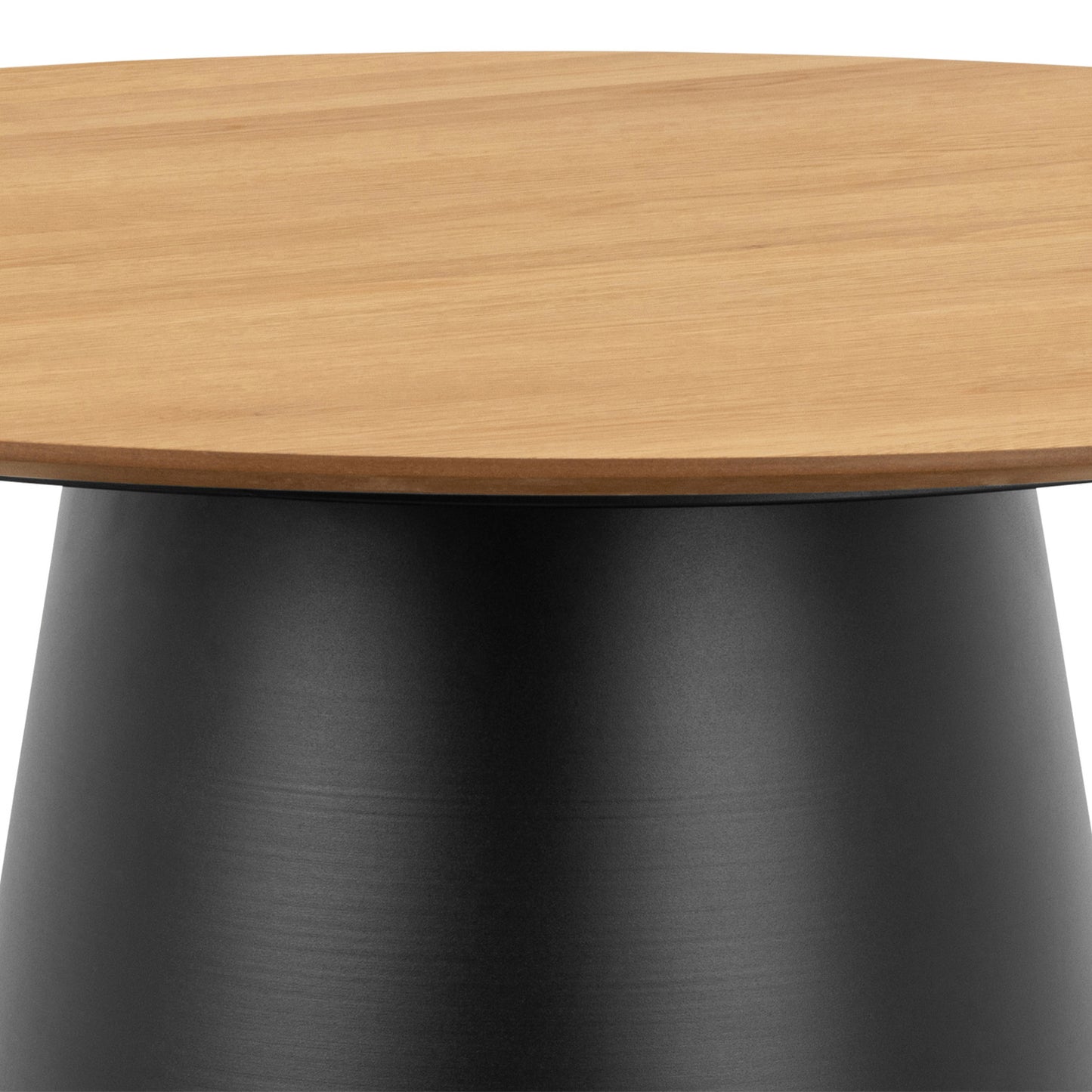 Bosco Dining Table Round Modern Steel Base & Wood Veneer - Natural Oak / Black