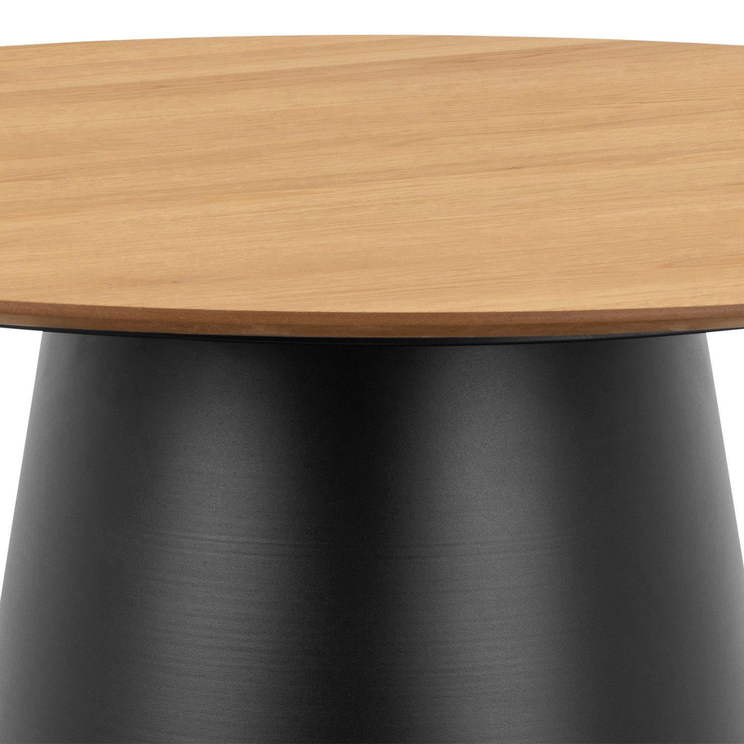 Bosco Dining Table Round Modern Steel Base & Wood Veneer - Natural Oak / Black