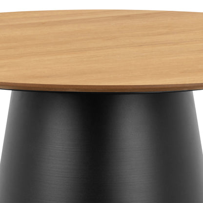 Bosco Dining Table Round Modern Steel Base & Wood Veneer - Natural Oak / Black