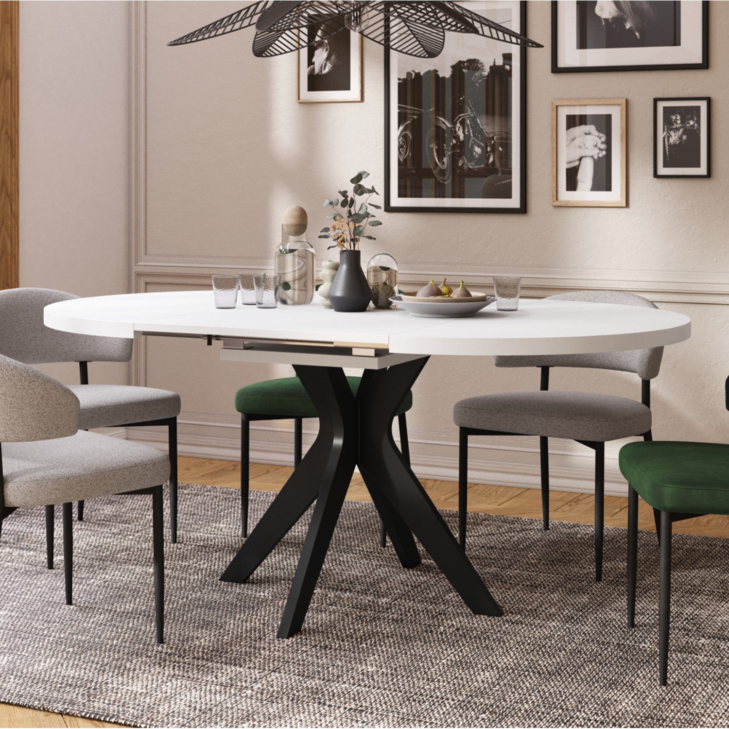 Renzo Extending Modern Dining Table – White Matt / Black