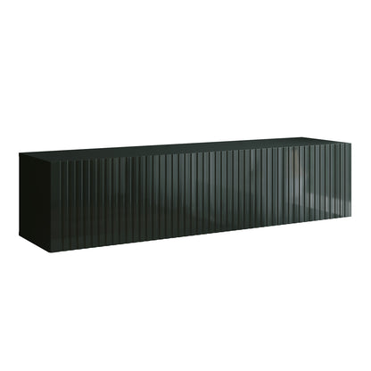 Joyce Wall Mounted TV Unit Modern Fluted Gloss Finish 150cm - Black Gloss