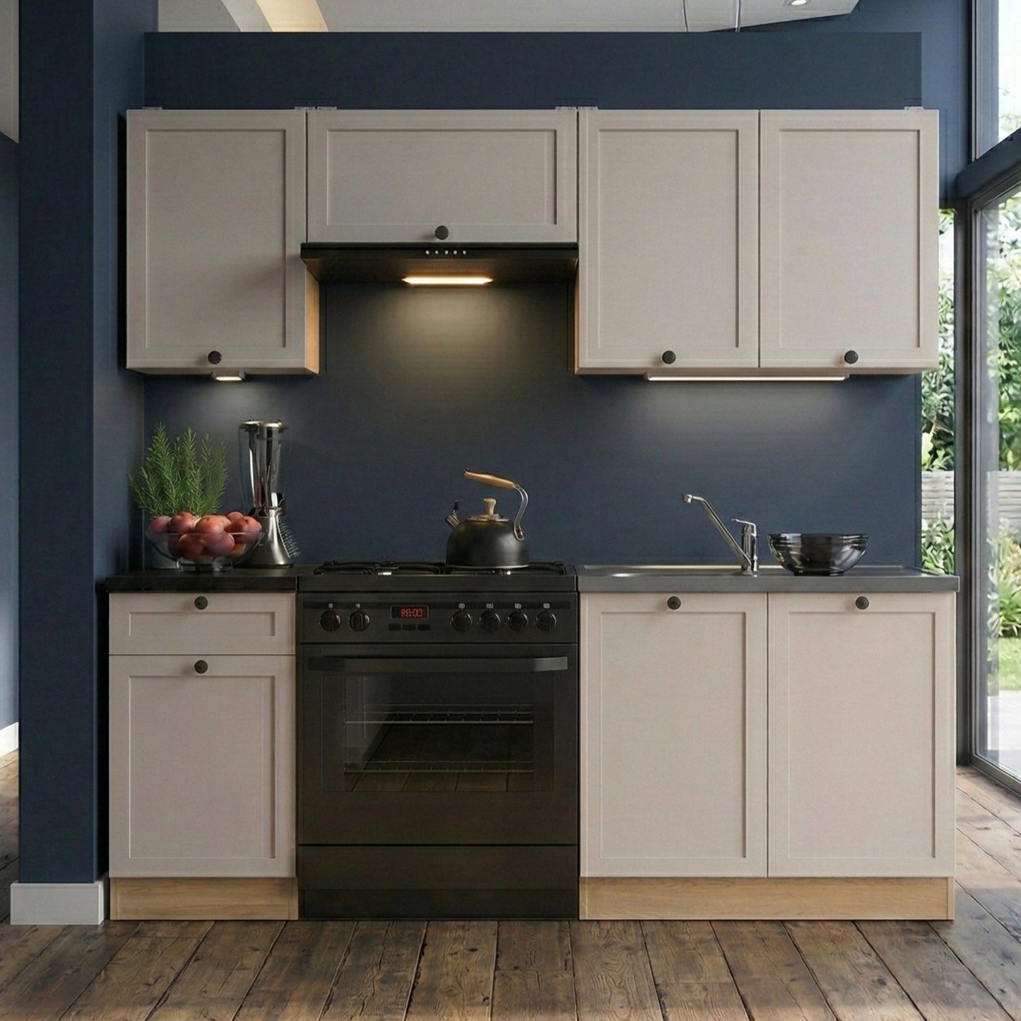 Summer 5 Unit Kitchen Cabinets Set 180cm - Cashmere Matt / Bernstein Oak