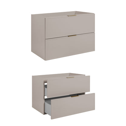 Simple Modern 2 Cabinets Set Vanity Unit 80cm with Worktop & Tall Cabinet 136cm - Cashmere