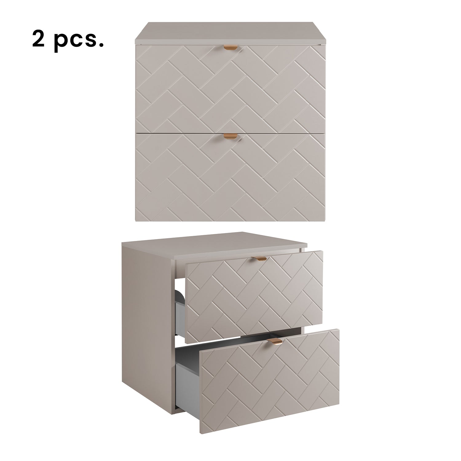 Trend Herringbone Pattern Door Bathroom Cabines Vanity Units Set with Worktop 120cm & 35cm - Cashmere