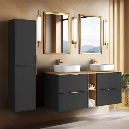 Simple Modern 2 Cabinets Set Vanity Unit 140cm with Worktop & Tall Cabinet 136cm - Anthracite