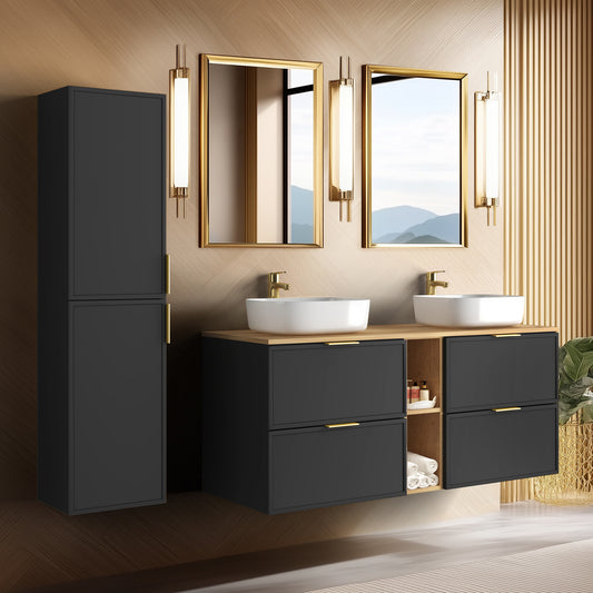 Simple Modern 2 Cabinets Set Vanity Unit 140cm with Worktop & Tall Cabinet 136cm - Anthracite