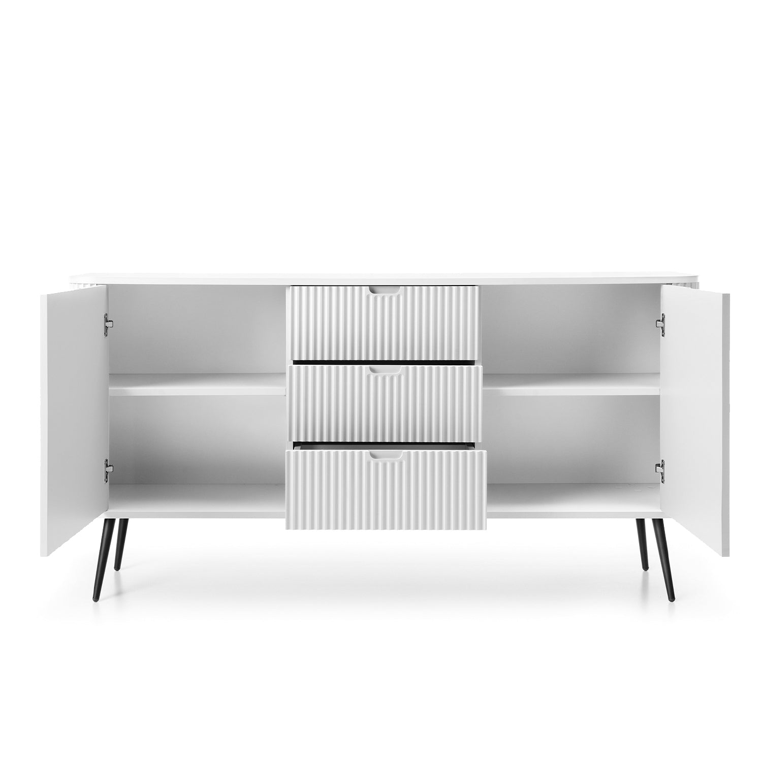 Signe Ribbed Elegant Sideboard - Cashmere / Gold LegsRibbed Elegant Sideboard - White / Black Legs