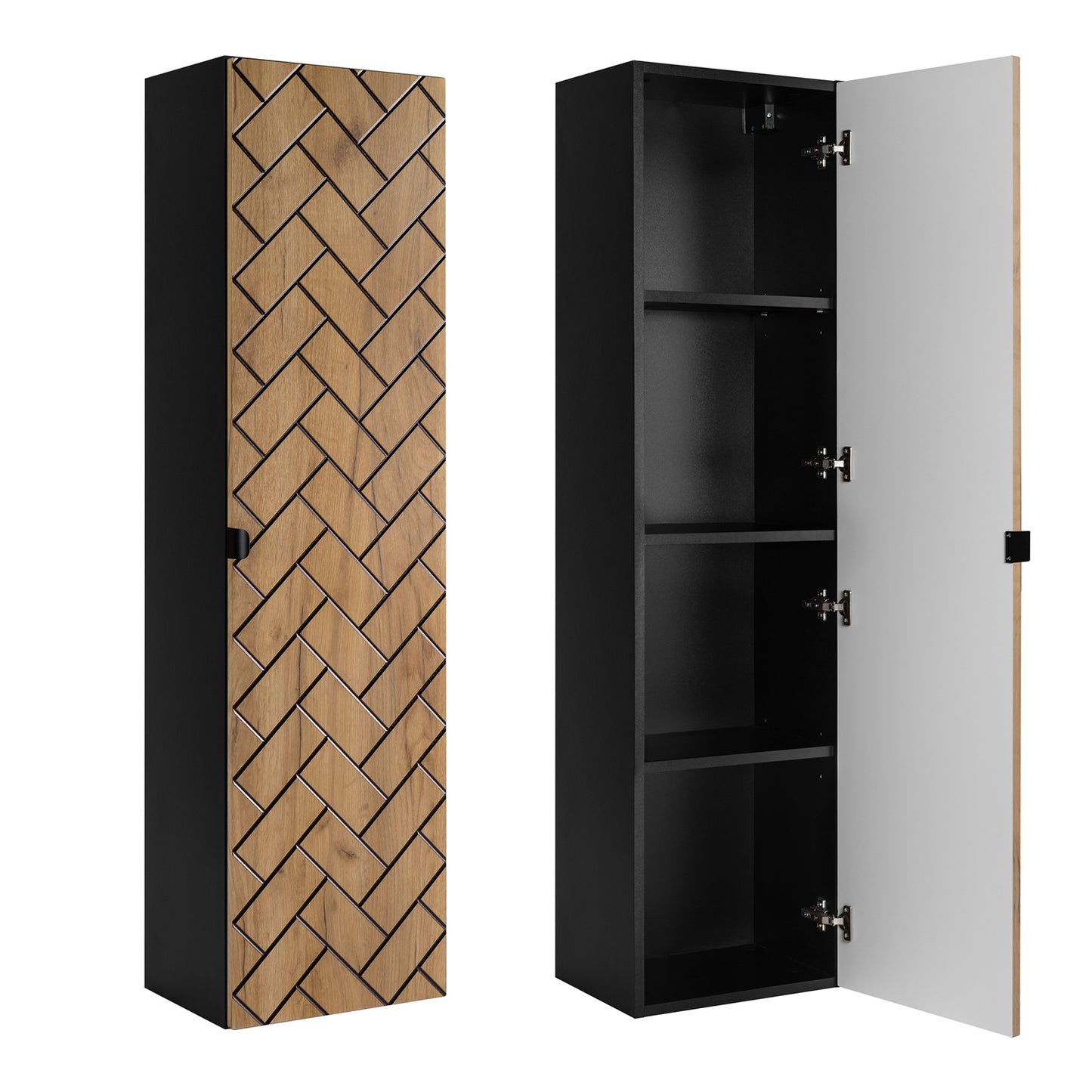 Trend Herringbone Pattern Door Bathroom Cabines Vanity Units Set with Worktop 60cm & 35cm - Gold Craft Oak / Black