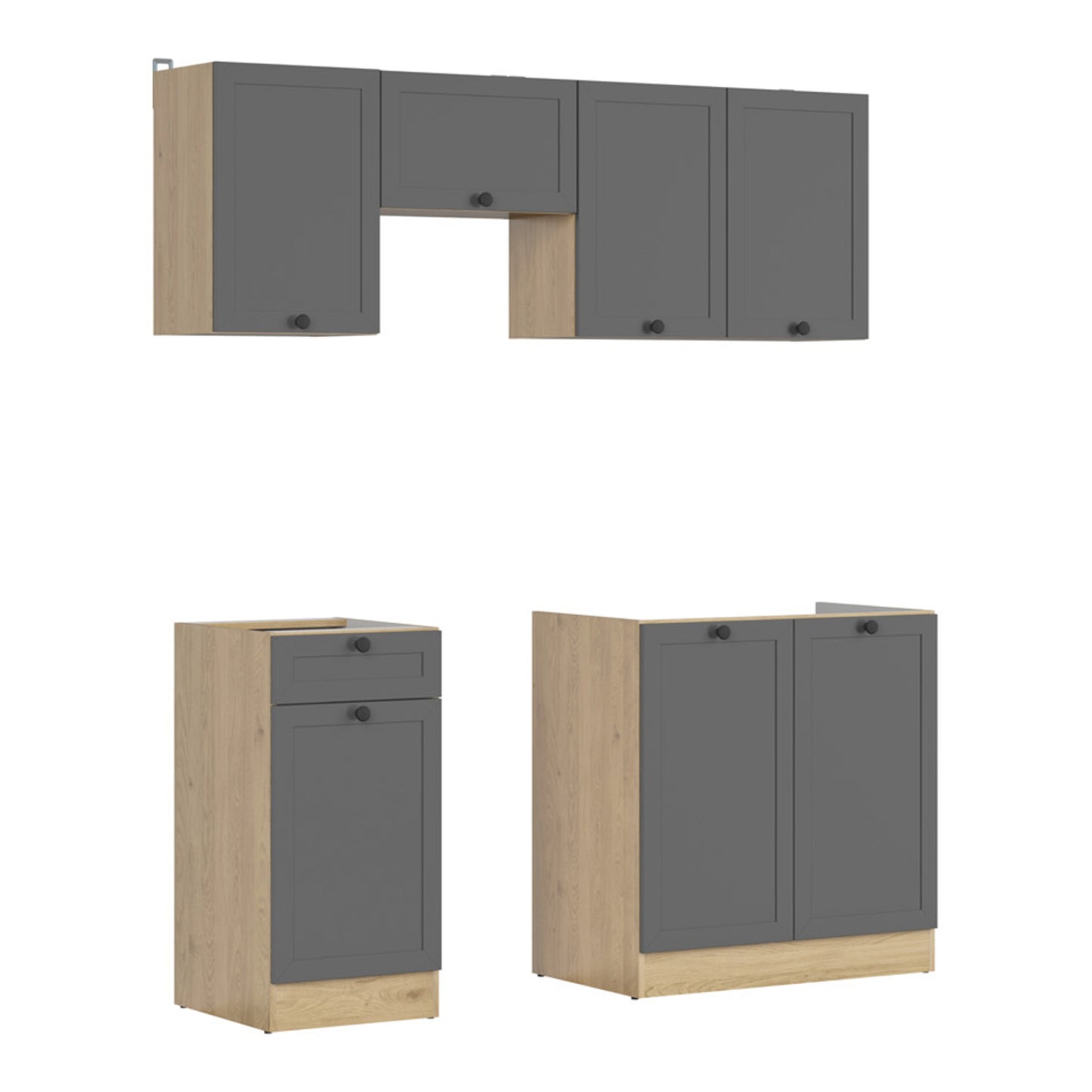 Summer 5 Unit Kitchen Cabinets Set 170cm - Graphite / Bernstein Oak