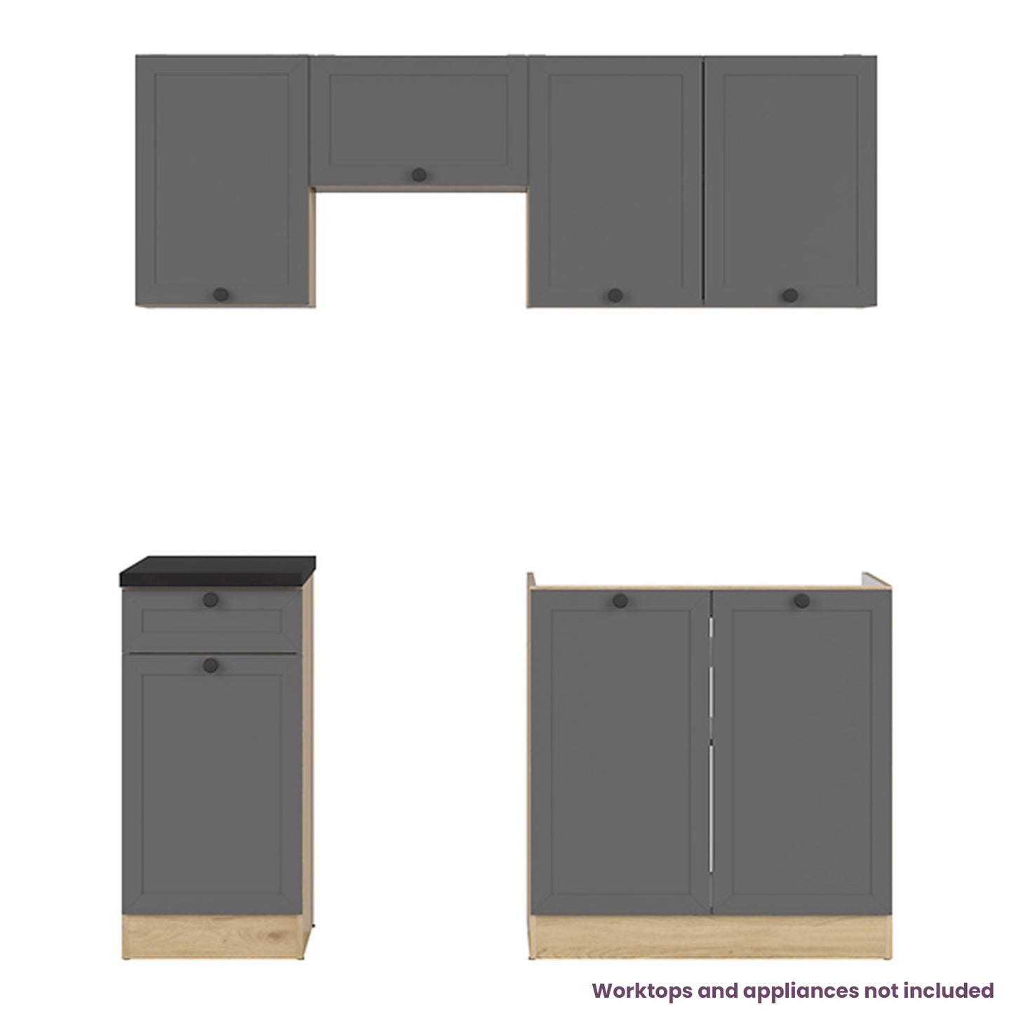 Summer 5 Unit Kitchen Cabinets Set 170cm - Graphite / Bernstein Oak