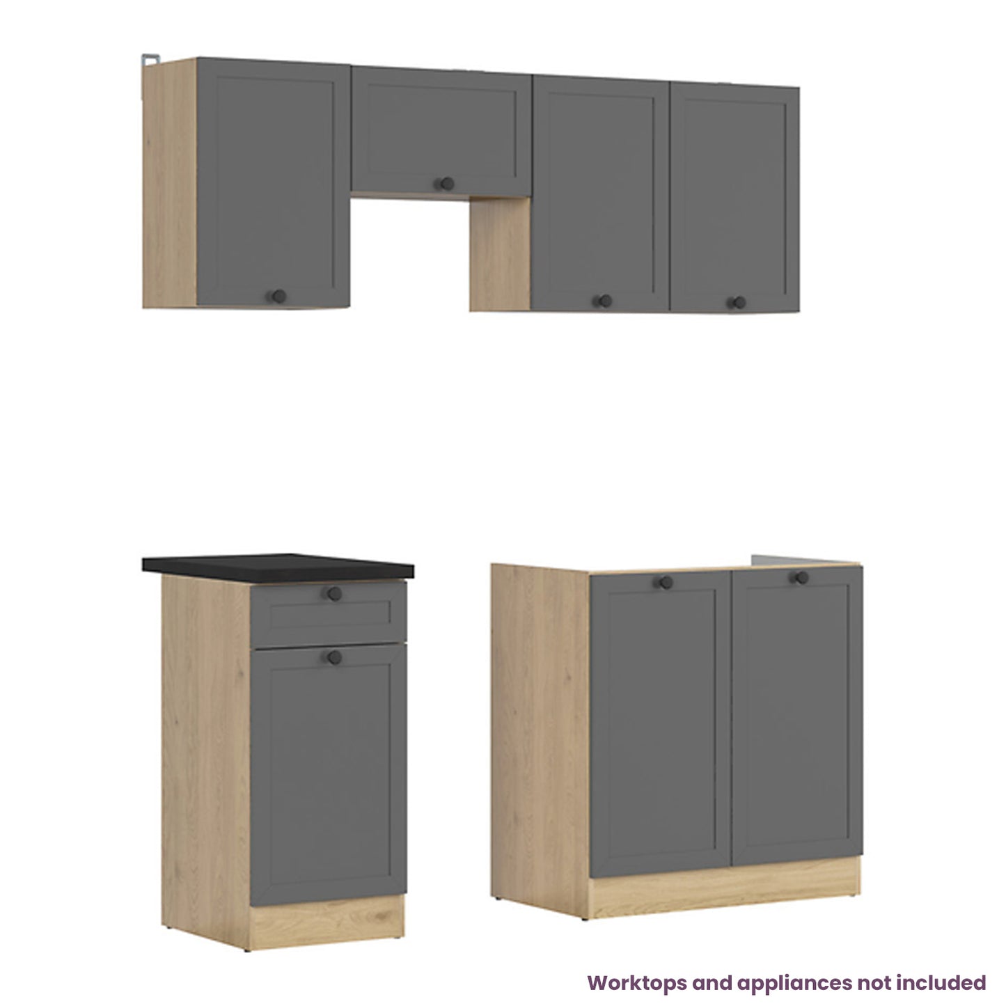 Summer 5 Unit Kitchen Cabinets Set 170cm - Graphite / Bernstein Oak