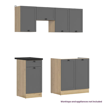 Summer 5 Unit Kitchen Cabinets Set 170cm - Graphite / Bernstein Oak