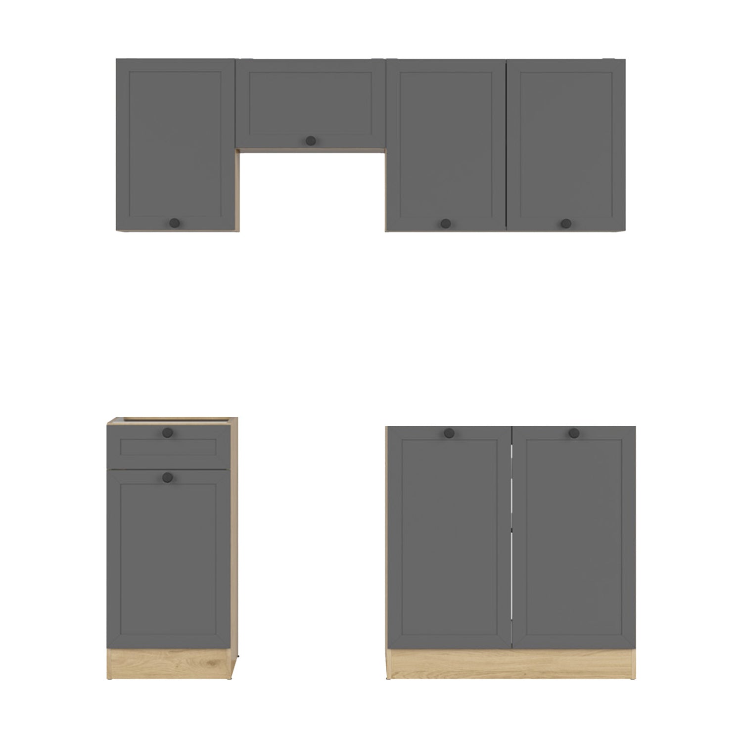Summer 5 Unit Kitchen Cabinets Set 170cm - Graphite / Bernstein Oak