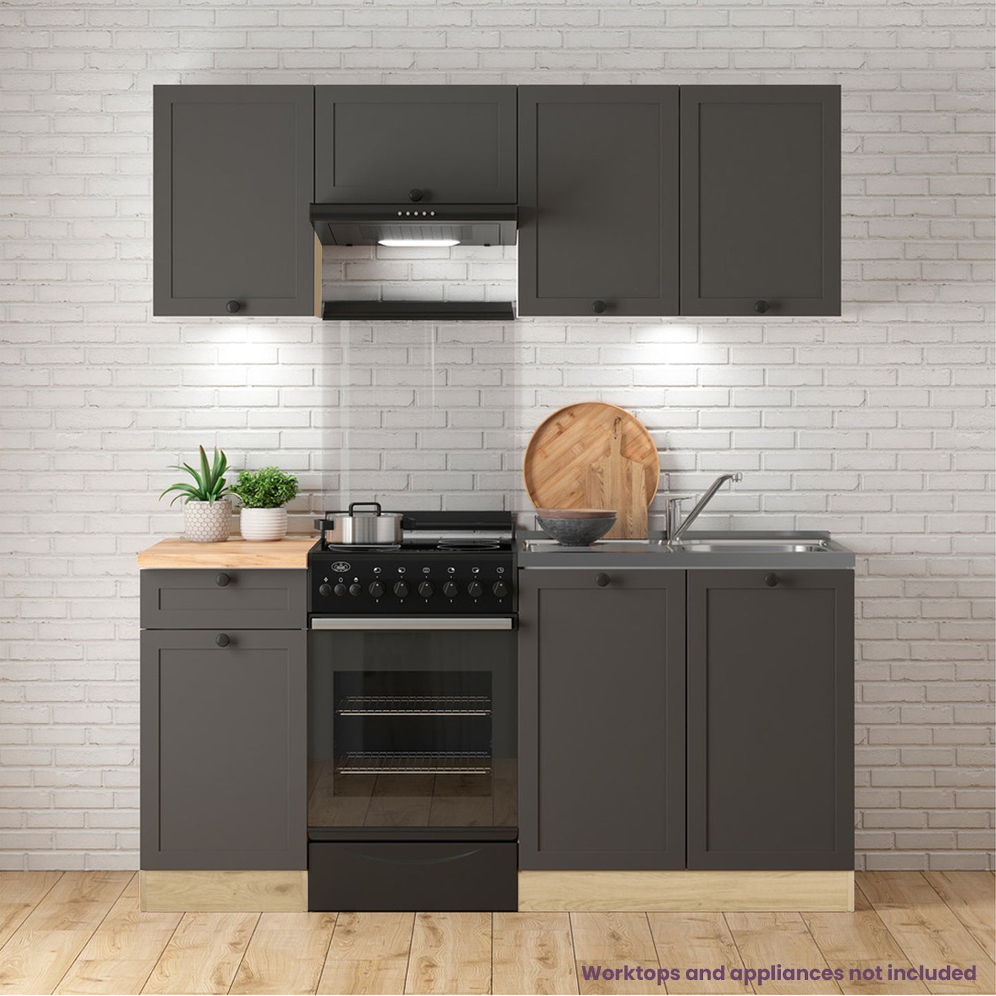 Summer 5 Unit Kitchen Cabinets Set 170cm - Graphite / Bernstein Oak