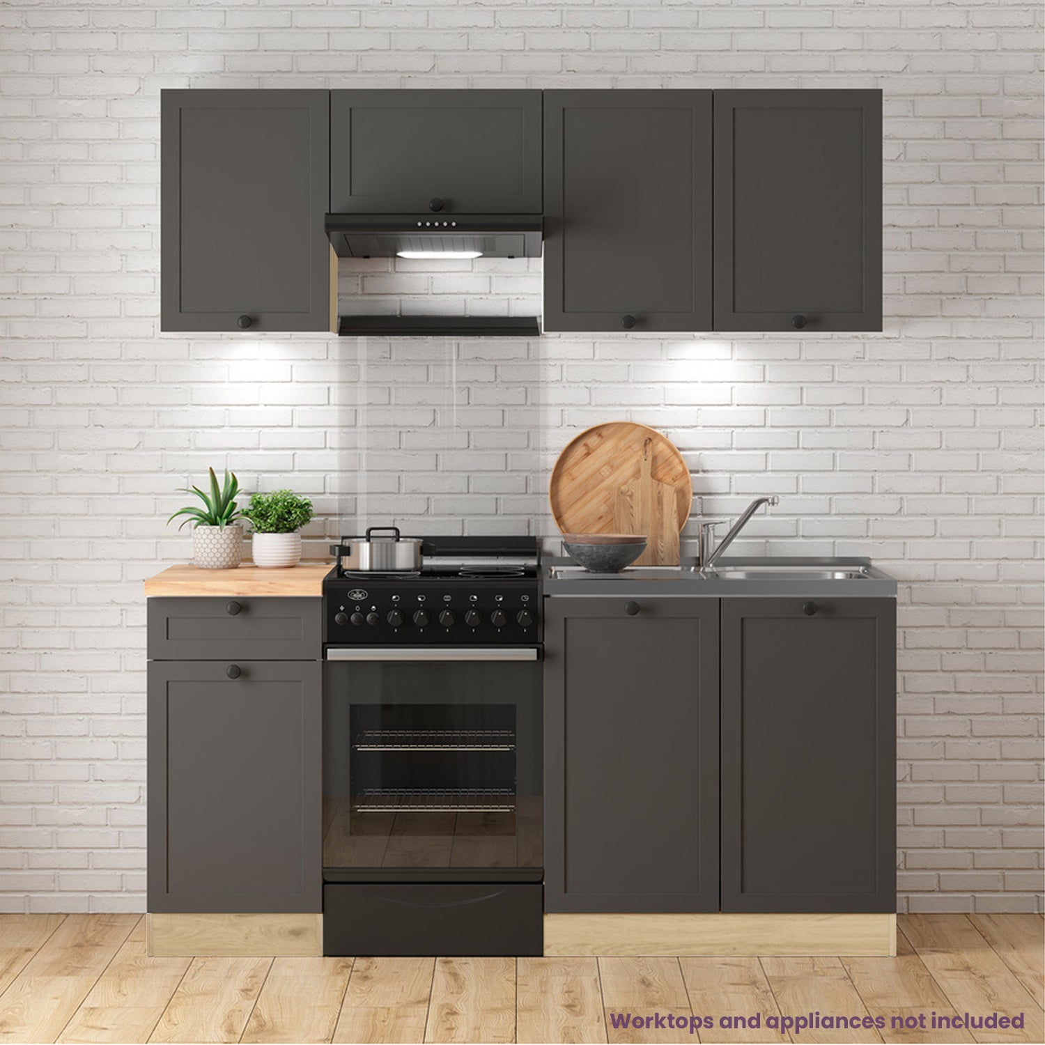 Summer 5 Unit Kitchen Cabinets Set 170cm - Graphite / Bernstein Oak