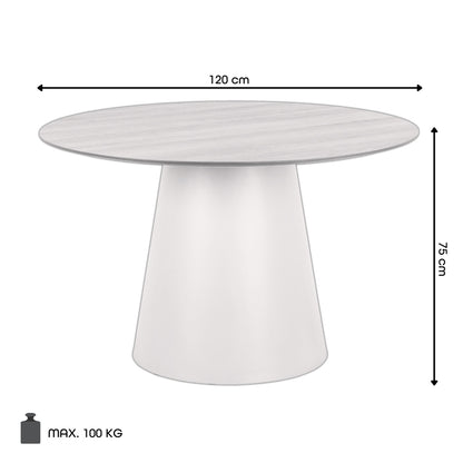 Bosco Dining Table Round Modern Steel Base & Wood Veneer - Natural Oak / Black