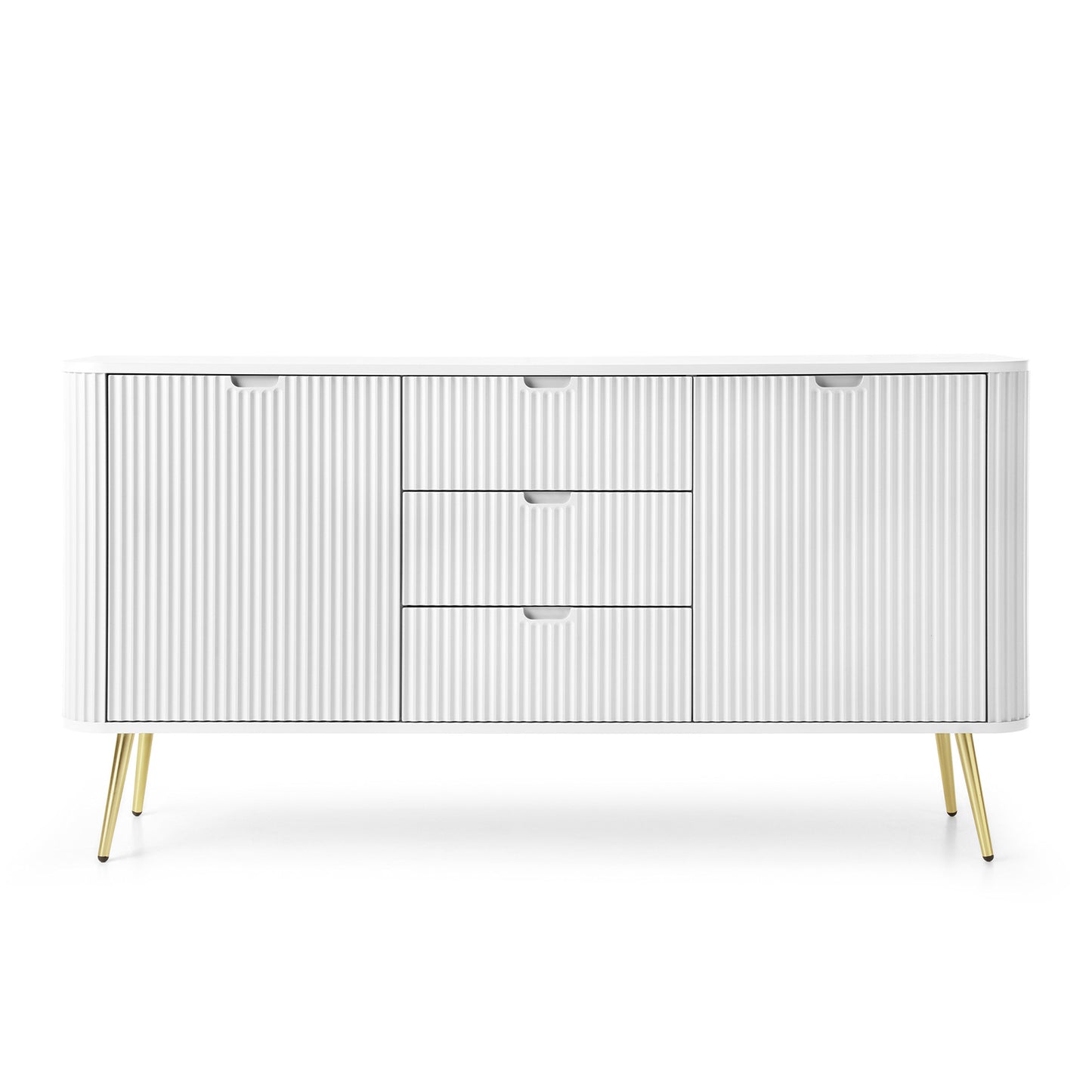 Signe Ribbed Elegant Sideboard - White / Gold Legs