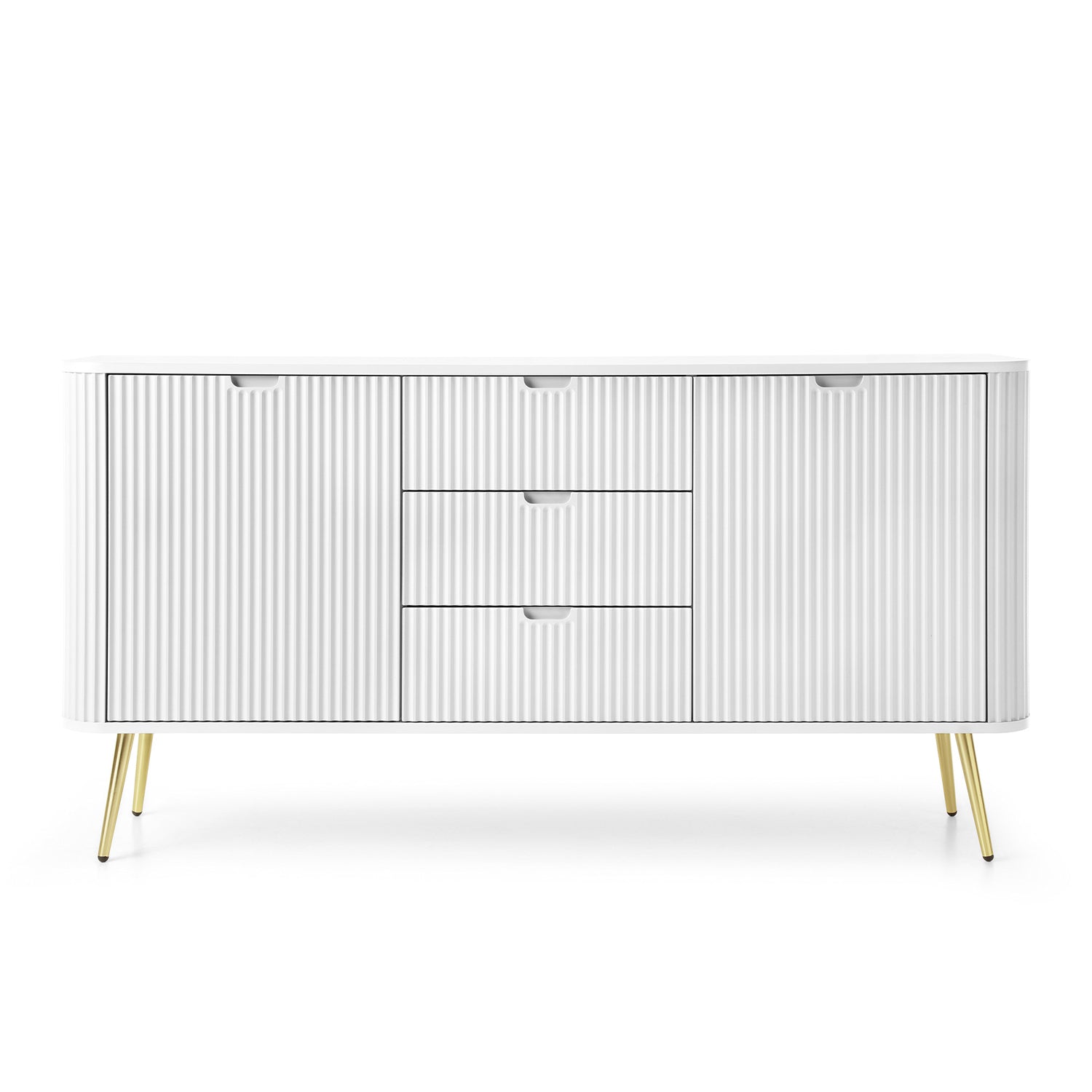 Signe Ribbed Elegant Sideboard - White / Gold Legs