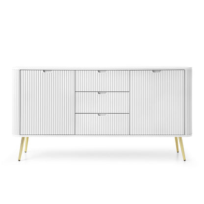 Signe Ribbed Elegant Sideboard - White / Gold Legs