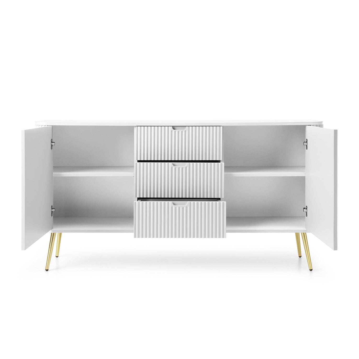 Signe Ribbed Elegant Sideboard - White / Gold Legs
