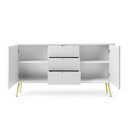 Signe Ribbed Elegant Sideboard - White / Gold Legs