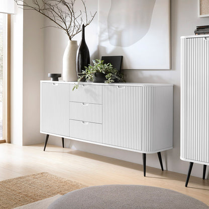 Signe Ribbed Elegant Sideboard - White / Gold Legs