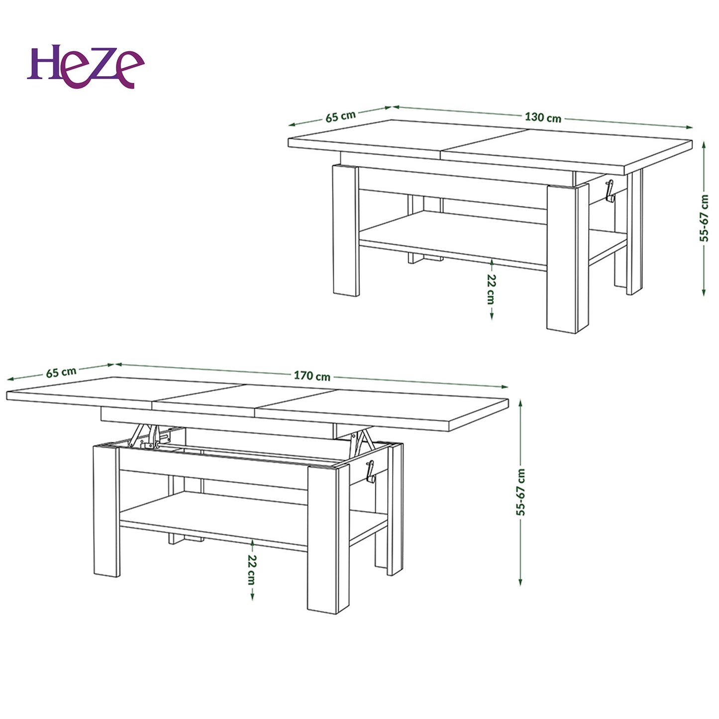 Runa 2 in 1 Extending Coffee / Dining Table 130-170cm - Sonoma Oak / White