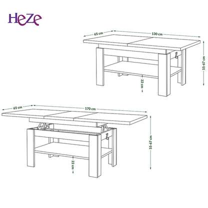 Runa 2 in 1 Extending Coffee / Dining Table 130-170cm - Sonoma Oak / White