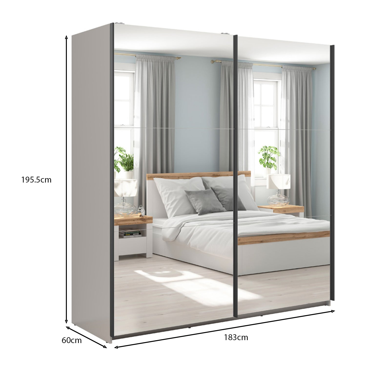 Exter 2 Door Sliding 183cm Wardrobe With Mirror - Cashmere