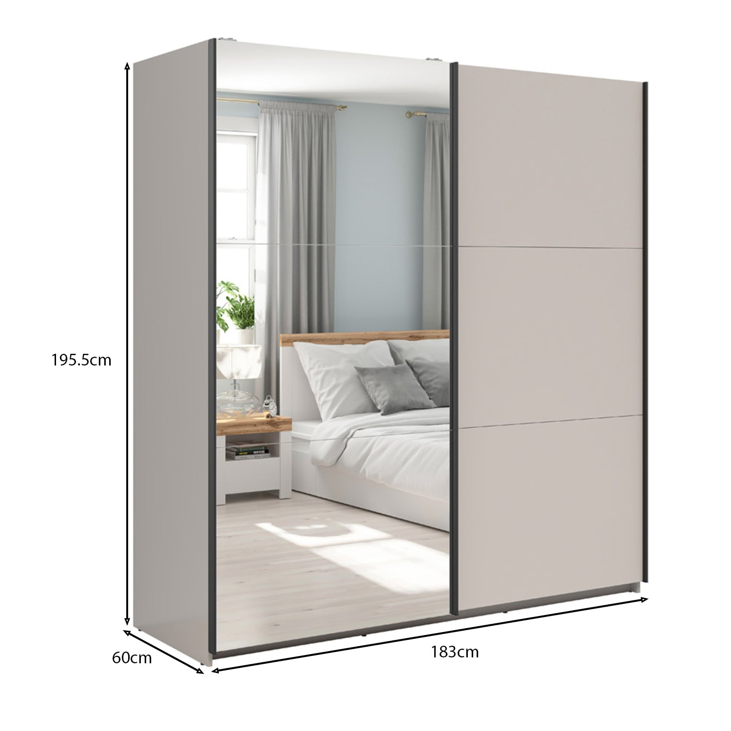 Exter 2 Door Sliding 183cm Wardrobe - Cashmere