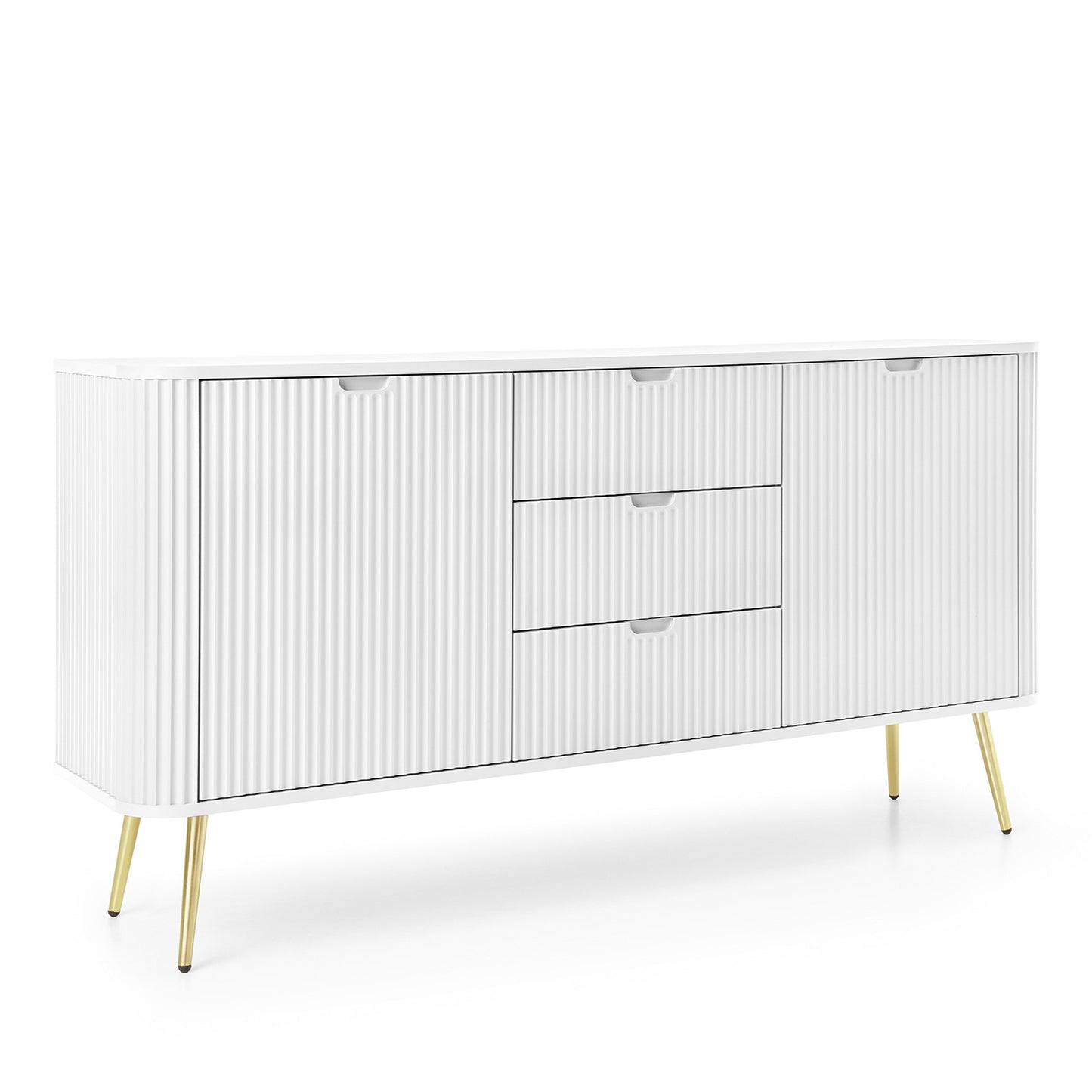 Signe Ribbed Elegant Sideboard - White / Gold Legs